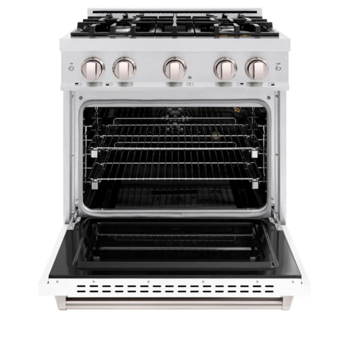 ZLINE Classic Gas Range Series with Convection Gas Oven in Satin Stainless Steel White Matte Door