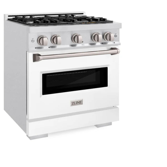ZLINE Classic Gas Range Series with Convection Gas Oven in Satin Stainless Steel White Matte Door