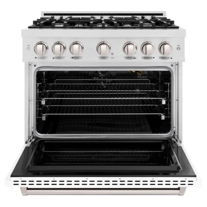 ZLINE Classic Gas Range Series with Convection Gas Oven in Satin Stainless Steel White Matte Door
