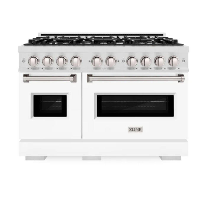 ZLINE Classic Gas Range Series with Convection Gas Oven in Satin Stainless Steel White Matte Door