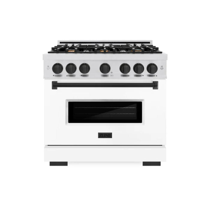 ZLINE Autograph Edition Classic Gas Range with Convection Gas Oven in Satin Stainless Steel Matte White and Matte Black Accents