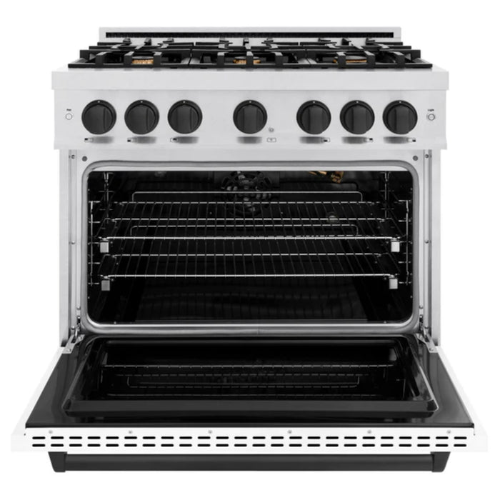 ZLINE Autograph Edition Classic Gas Range with Convection Gas Oven in Satin Stainless Steel Matte White and Matte Black Accents