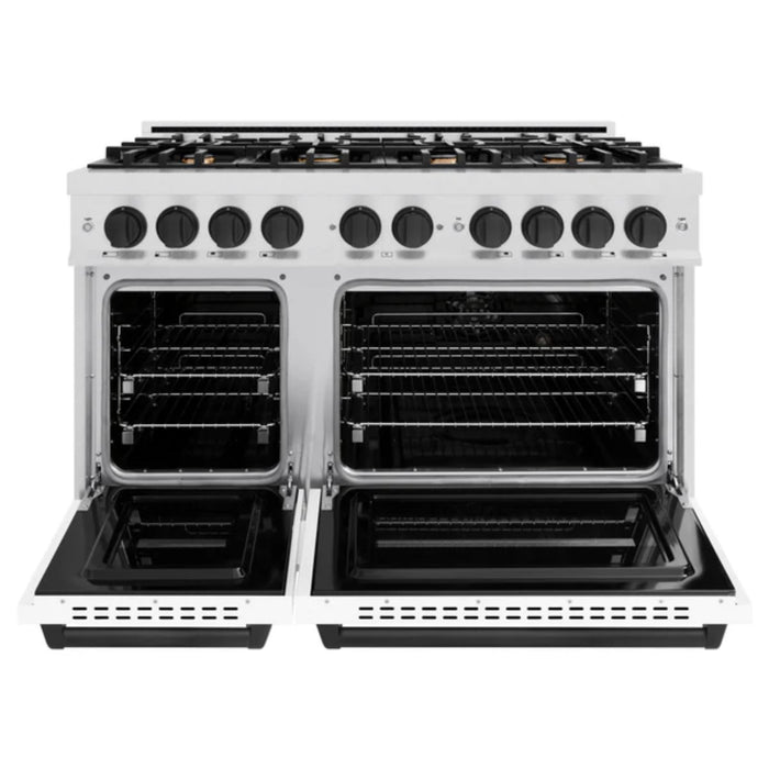 ZLINE Autograph Edition Classic Gas Range with Convection Gas Oven in Satin Stainless Steel Matte White and Matte Black Accents