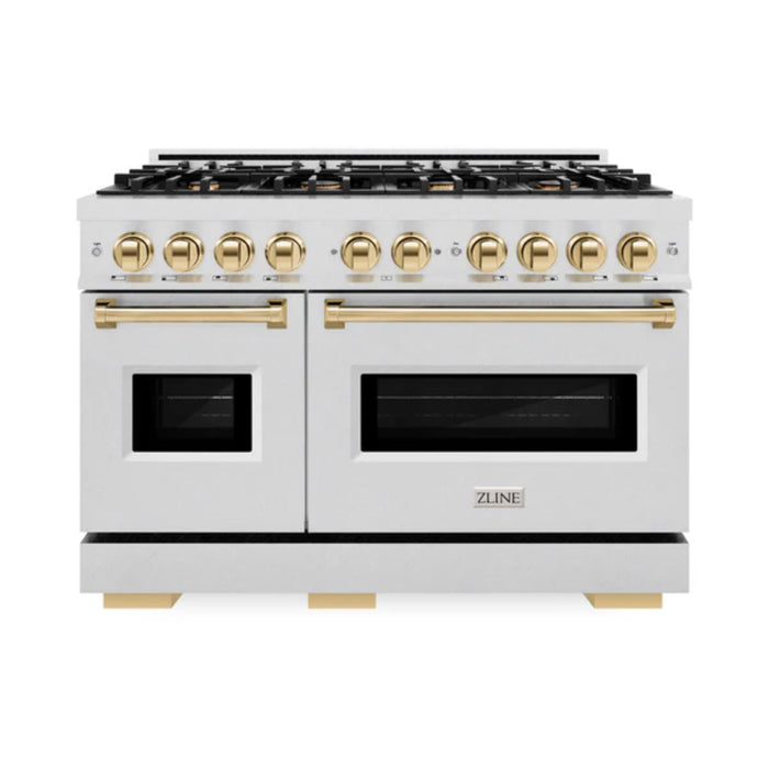 ZLINE Autograph Edition Classic Gas Range with Convection Gas Oven in Satin Stainless Steel and Polished Gold Accents