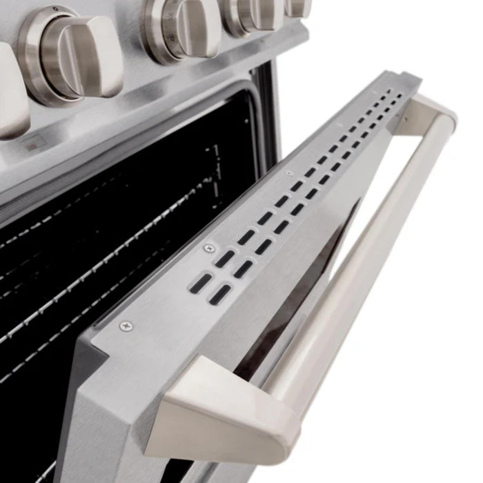 ZLINE Classic Gas Range Series with Convection Gas Oven in Satin Stainless Steel and Brass Burners