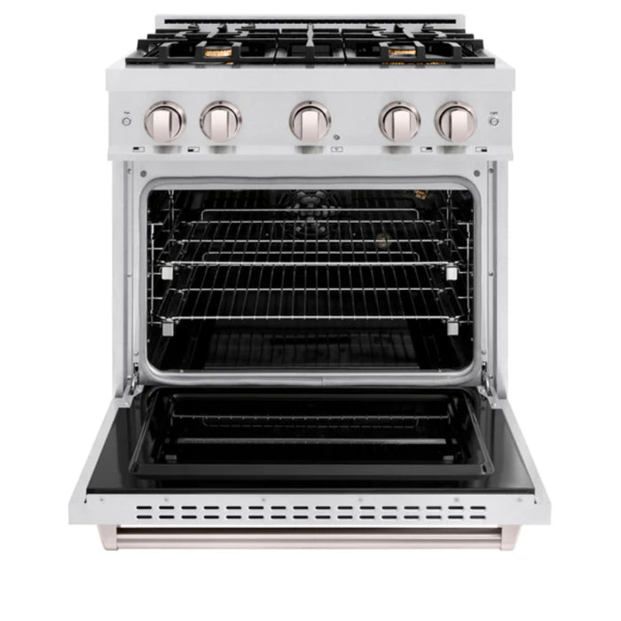 ZLINE Classic Gas Range Series with Convection Gas Oven in Satin Stainless Steel and Brass Burners