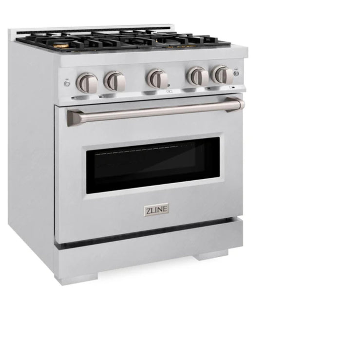 ZLINE Classic Gas Range Series with Convection Gas Oven in Satin Stainless Steel and Brass Burners