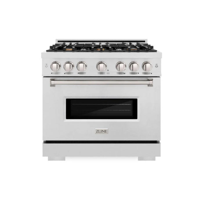 ZLINE Classic Gas Range Series with Convection Gas Oven in Satin Stainless Steel and Brass Burners