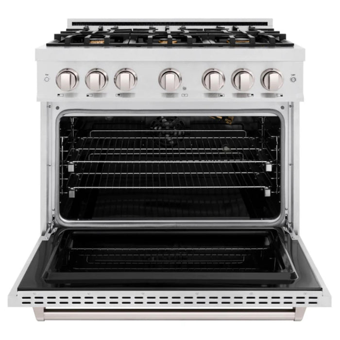 ZLINE Classic Gas Range Series with Convection Gas Oven in Satin Stainless Steel and Brass Burners