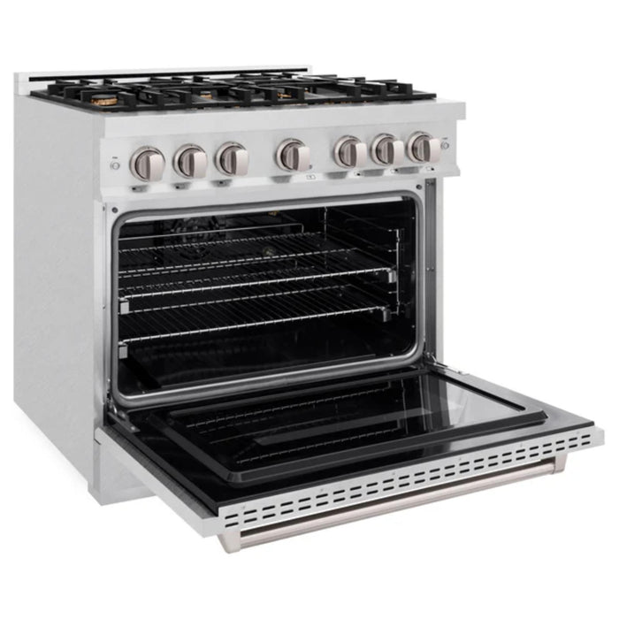 ZLINE Classic Gas Range Series with Convection Gas Oven in Satin Stainless Steel and Brass Burners