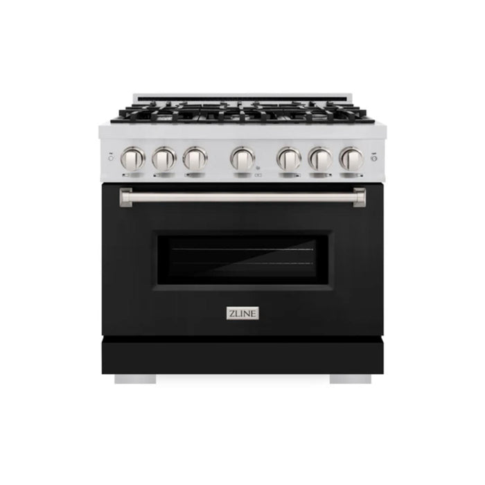 ZLINE Classic Gas Range Convection Gas Oven in Stainless Steel with Black Matte Doors