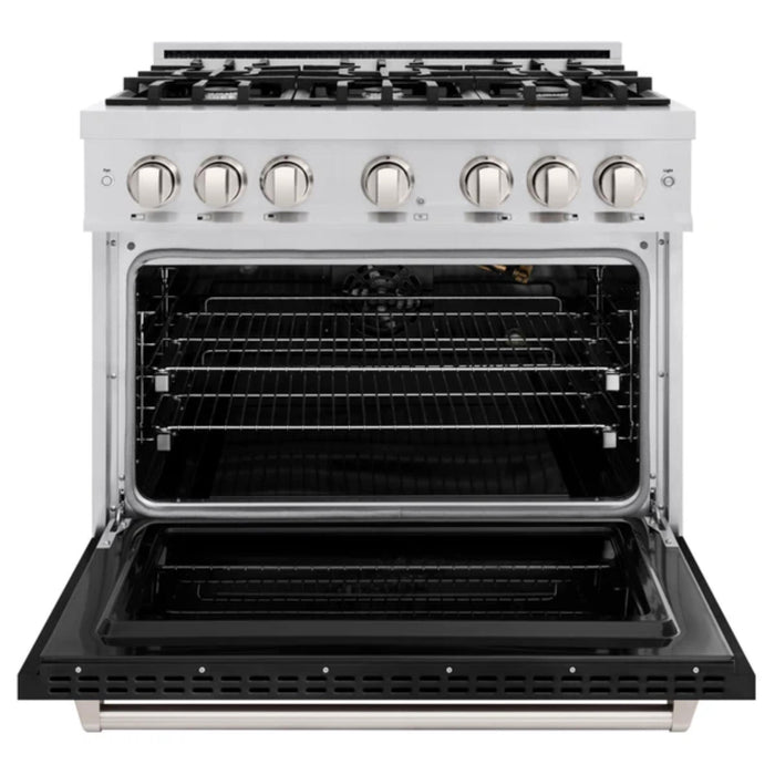 ZLINE Classic Gas Range Convection Gas Oven in Stainless Steel with Black Matte Doors
