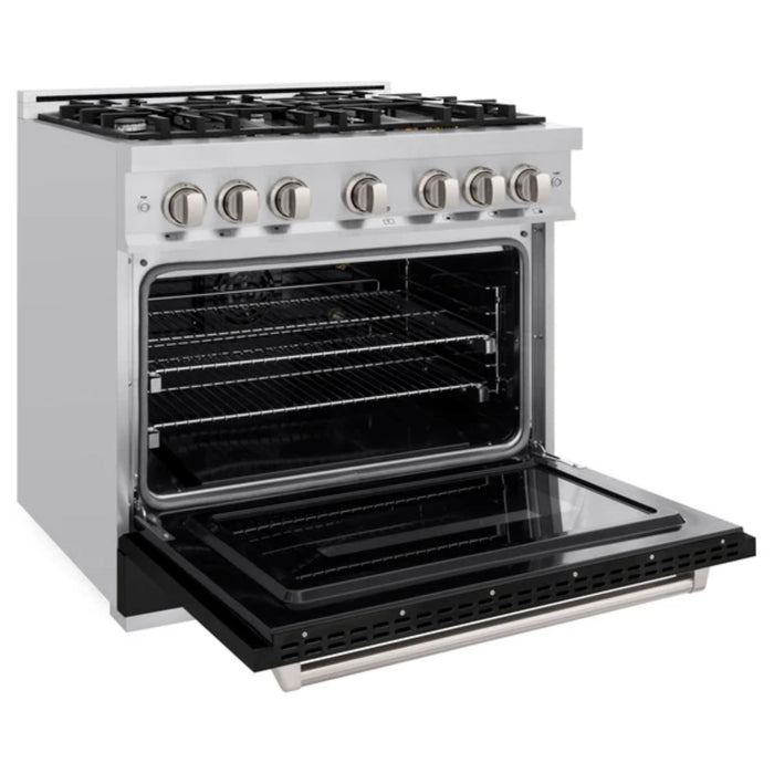 ZLINE Classic Gas Range Convection Gas Oven in Stainless Steel with Black Matte Doors