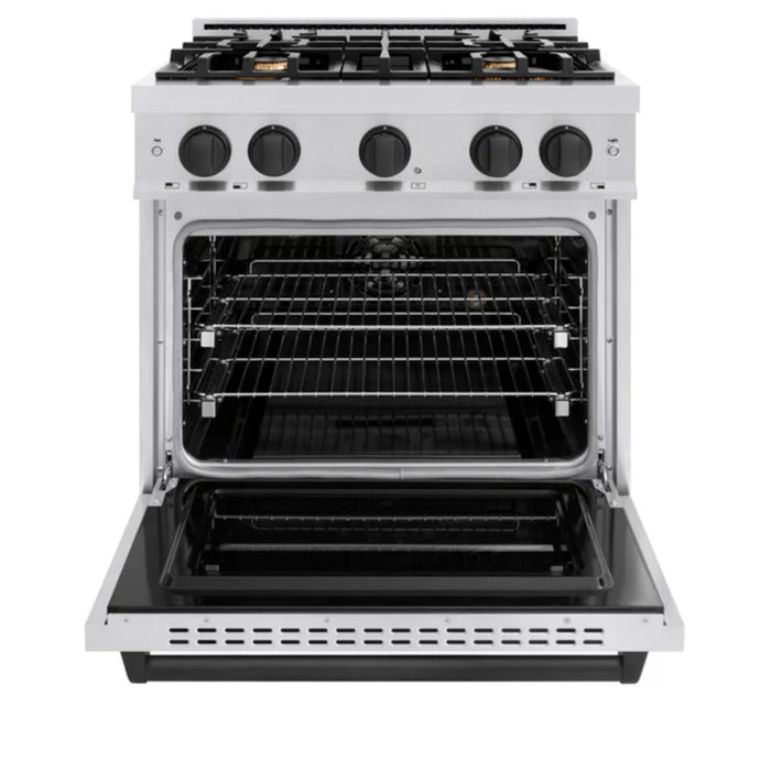 ZLINE Autograph Edition Classic Dual Fuel Ranges in Stainless Steel with Matte Black Accents.