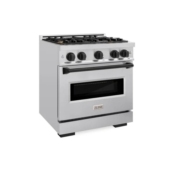ZLINE Autograph Edition Classic Dual Fuel Ranges in Stainless Steel with Matte Black Accents.