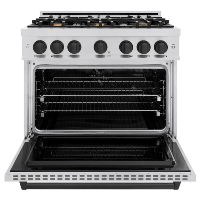ZLINE Autograph Edition Classic Dual Fuel Ranges in Stainless Steel with Matte Black Accents.
