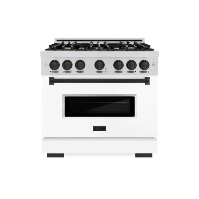 ZLINE Autograph Edition Classic Dual Fuel Ranges in Stainless Steel White Matte Door with Matte Black Accents