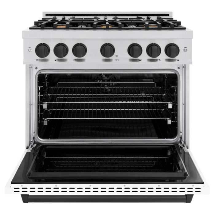 ZLINE Autograph Edition Classic Dual Fuel Ranges in Stainless Steel White Matte Door with Matte Black Accents