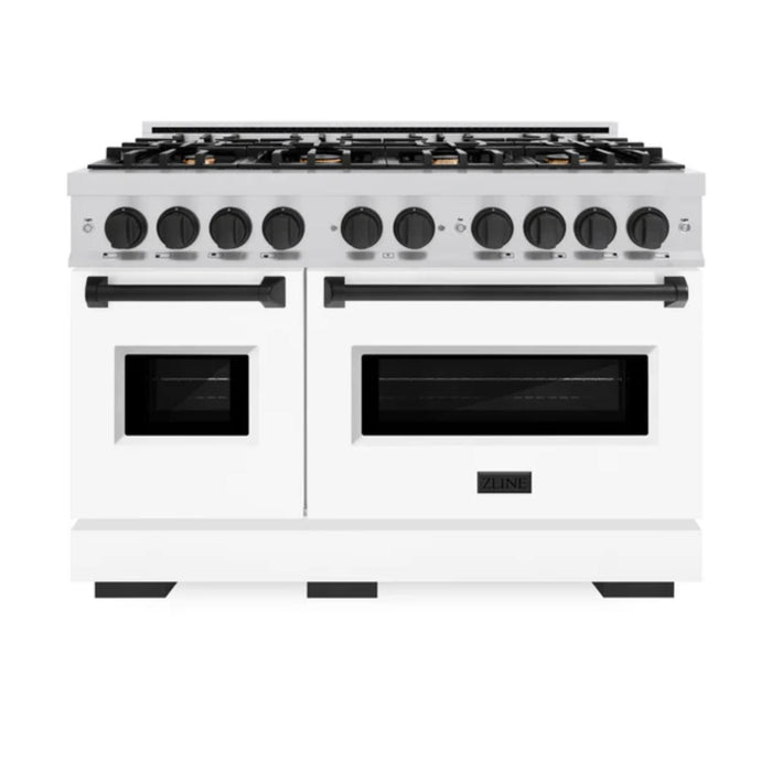 ZLINE Autograph Edition Classic Dual Fuel Ranges in Stainless Steel White Matte Door with Matte Black Accents