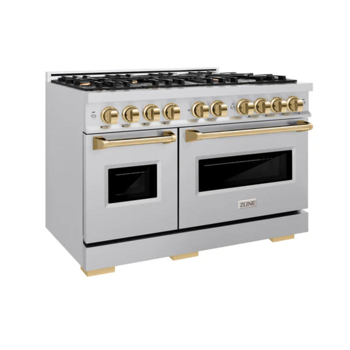 ZLINE Autograph Edition Classic Dual Fuel Ranges Burner Gas Cooktop and Electric Convection Oven in Stainless Steel with Polished Gold Accents