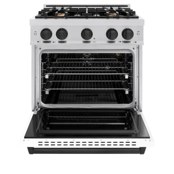 ZLINE Autograph Edition Classic Gas Range with Convection Gas Oven in Stainless Steel with White Matte Door and Matte Black Accents