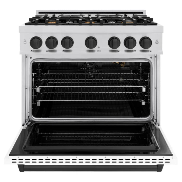 ZLINE Autograph Edition Classic Gas Range with Convection Gas Oven in Stainless Steel with White Matte Door and Matte Black Accents