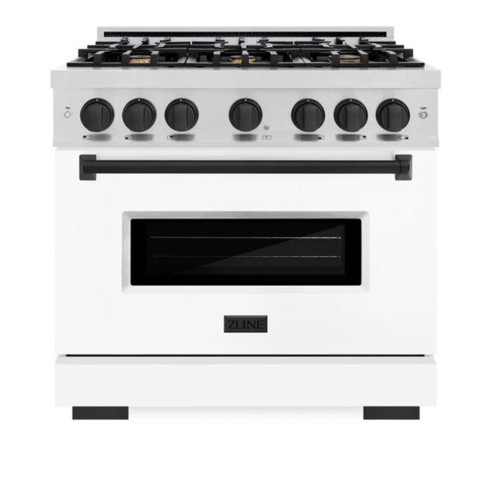ZLINE Autograph Edition Classic Gas Range with Convection Gas Oven in Stainless Steel with White Matte Door and Matte Black Accents