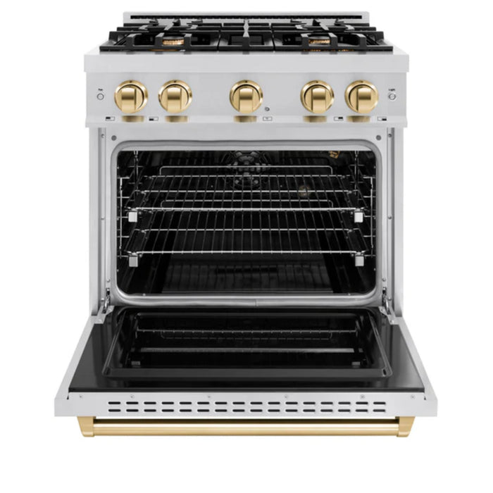 ZLINE Autograph Edition Classic Gas Range with Convection Gas Oven in Stainless Steel and Polished Gold Accents