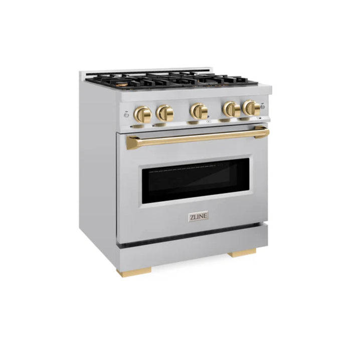 ZLINE Autograph Edition Classic Gas Range with Convection Gas Oven in Stainless Steel and Polished Gold Accents