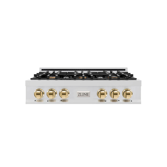 ZLINE Autograph Edition Legacy Gas Rangetops in Stainless Steel with Polished Gold Accents