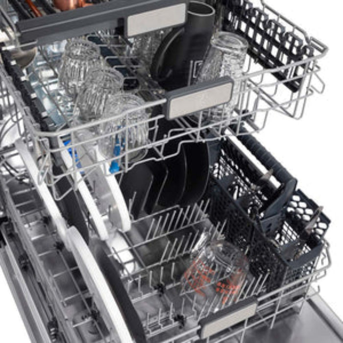 ZLINE 24" Autograph Edition  Monument Series 3rd Rack Top Touch Control Tall Tub Dishwasher in Stainless Steel with Polished Gold Handle