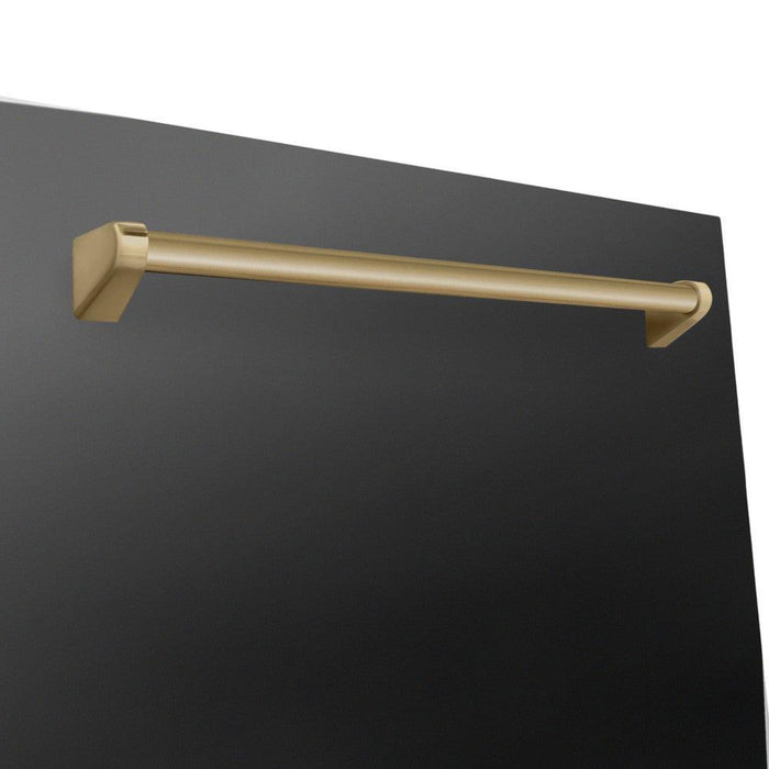 ZLINE 24" Autograph Edition  3rd Rack Top Touch Control Tall Tub Dishwasher in Black Stainless Steel with Champagne Bronze Handle