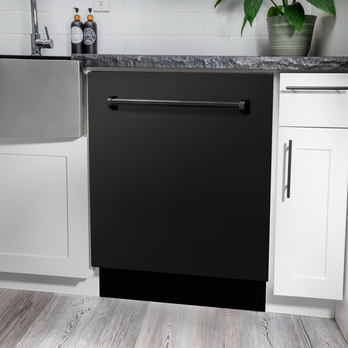 ZLINE 24" Tallac Series 3rd Rack Tall Tub Dishwasher in Black Stainless Steel with Stainless Steel Tub, 51dBa