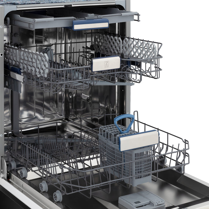 ZLINE 24" Tallac Series 3rd Rack Tall Tub Dishwasher in Black Stainless Steel with Stainless Steel Tub, 51dBa