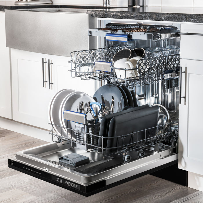 ZLINE 24" Tallac Series 3rd Rack Tall Tub Dishwasher in Black Stainless Steel with Stainless Steel Tub, 51dBa
