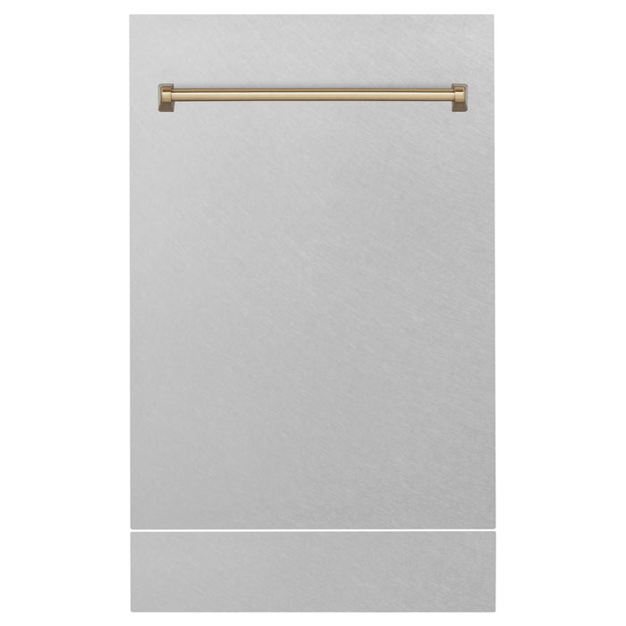 ZLINE Autograph Edition Tallac Dishwasher Panels in Satin Stainless Steel with Gold Handles