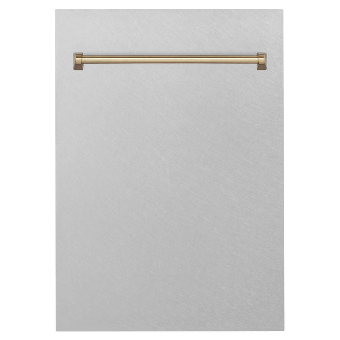 ZLINE Autograph Edition Tallac Dishwasher Panels in Satin Stainless Steel with Gold Handles