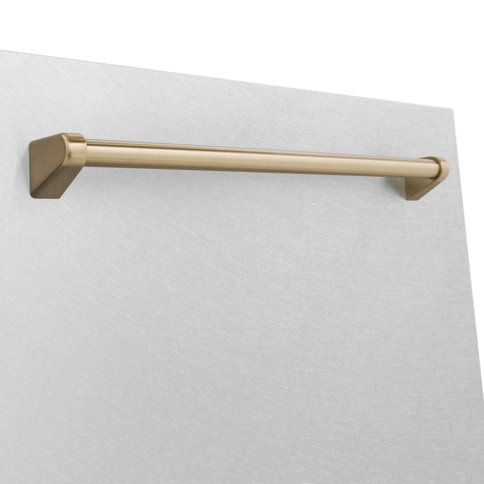 ZLINE Autograph Edition Tallac Dishwasher Panels in Satin Stainless Steel with Gold Handles