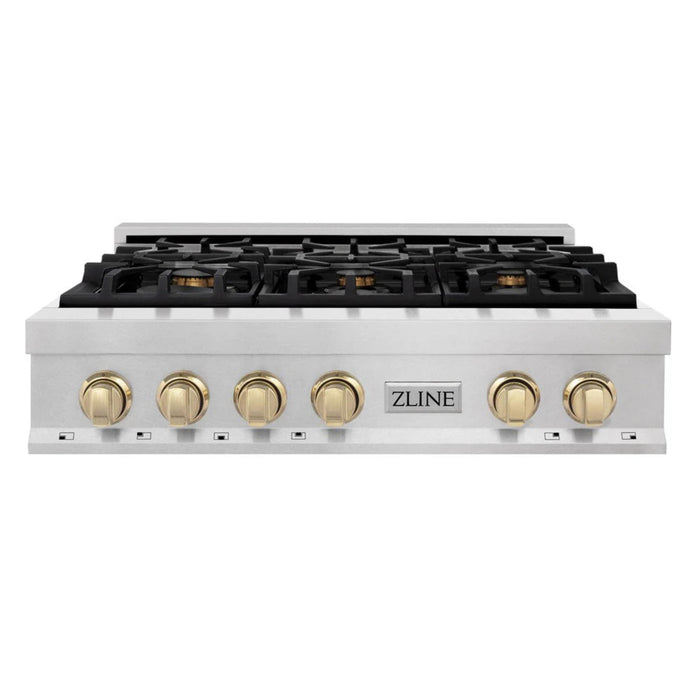 ZLINE Autograph Edition Legacy Gas Rangetops in Satin Stainless Steel with Polished Gold Accents