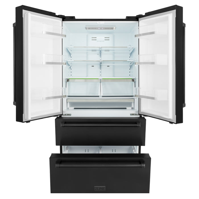 ZLINE 22.5 cu.ft. Counter-Depth French Door Refrigerator with Ice Maker in Fingerprint-Resistant Black Stainless Steel
