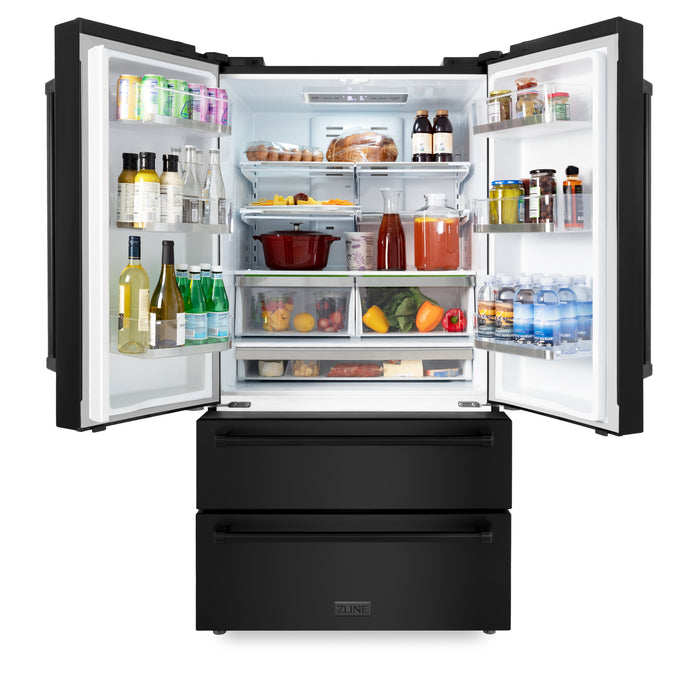 ZLINE 22.5 cu.ft. Counter-Depth French Door Refrigerator with Ice Maker in Fingerprint-Resistant Black Stainless Steel