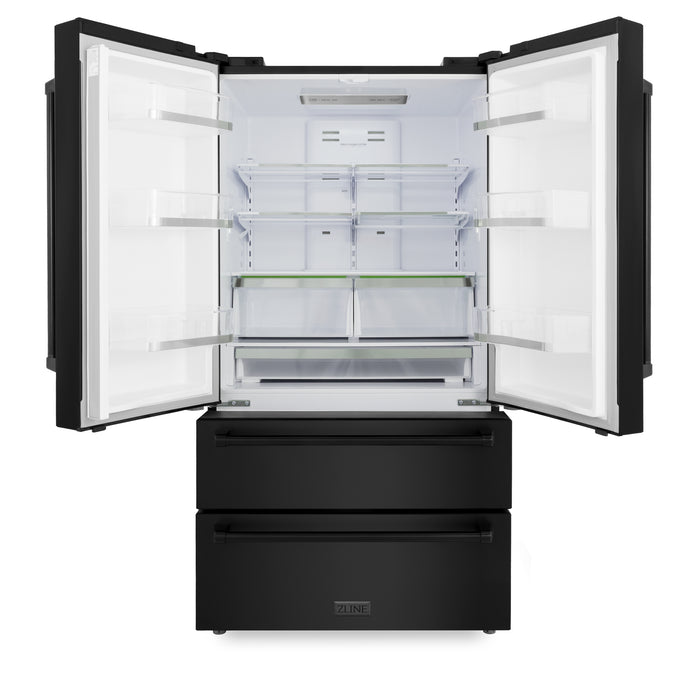 ZLINE 22.5 cu.ft. Counter-Depth French Door Refrigerator with Ice Maker in Fingerprint-Resistant Black Stainless Steel