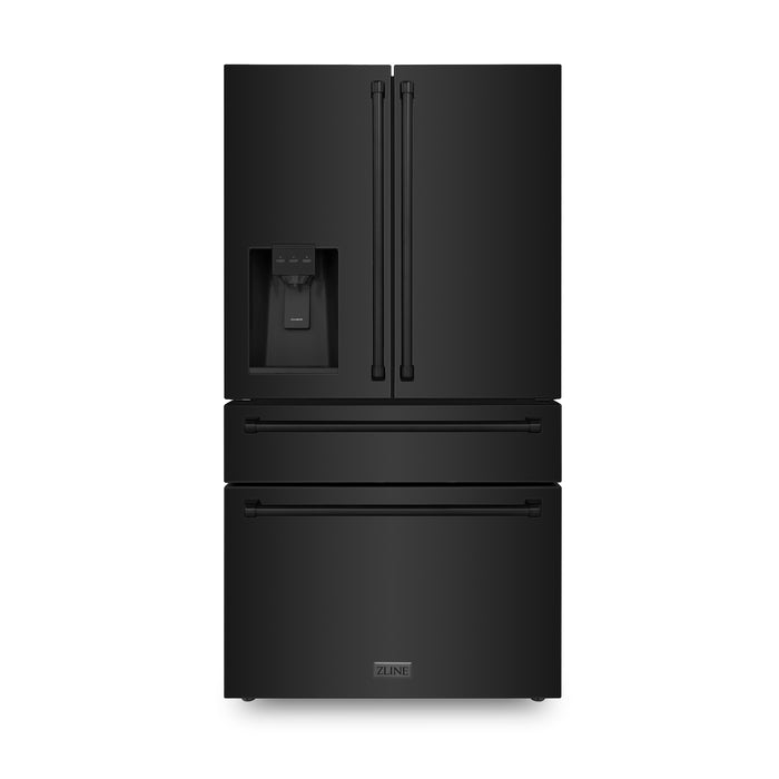 ZLINE  21.6 cu.ft.  Counter-Depth French Door Refrigerator with Water and Ice Dispenser in Fingerprint-Resistant Black Stainless Steel