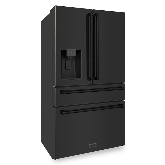 ZLINE  21.6 cu.ft.  Counter-Depth French Door Refrigerator with Water and Ice Dispenser in Fingerprint-Resistant Black Stainless Steel