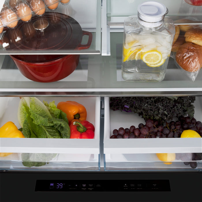 ZLINE 36" Autograph Edition Counter-Depth French Door Refrigerator with Water and Ice Dispenser in Fingerprint-Resistant Black Stainless Steel with Champagne Bronze Traditional Handles 21.6 cu. ft.