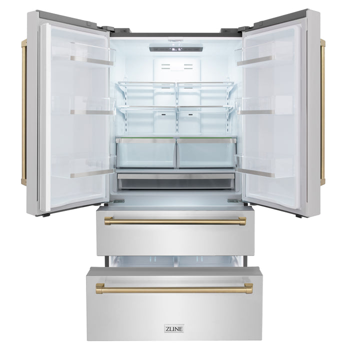 ZLINE 22.5 cu.ft.  Autograph Edition Counter-Depth French Door Refrigerator with Ice Maker in Fingerprint-Resistant Stainless Steel with Champagne Bronze Handles, 22.5 cu. ft.