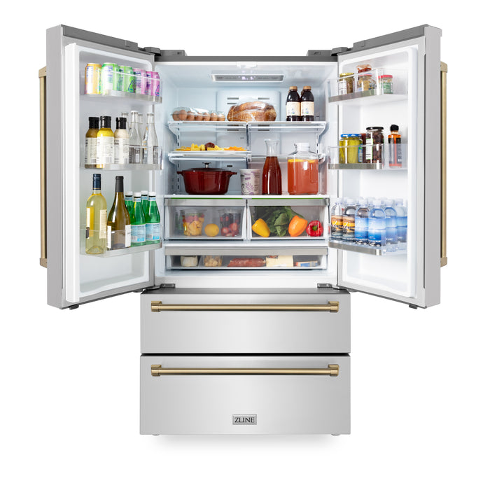 ZLINE 22.5 cu.ft.  Autograph Edition Counter-Depth French Door Refrigerator with Ice Maker in Fingerprint-Resistant Stainless Steel with Champagne Bronze Handles, 22.5 cu. ft.