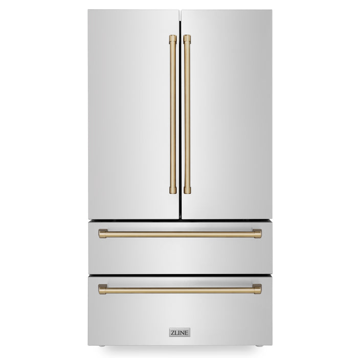 ZLINE 22.5 cu.ft.  Autograph Edition Counter-Depth French Door Refrigerator with Ice Maker in Fingerprint-Resistant Stainless Steel with Champagne Bronze Handles, 22.5 cu. ft.