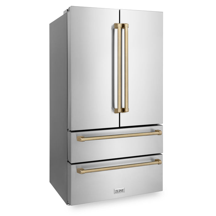 ZLINE 22.5 cu.ft.  Autograph Edition Counter-Depth French Door Refrigerator with Ice Maker in Fingerprint-Resistant Stainless Steel with Champagne Bronze Handles, 22.5 cu. ft.