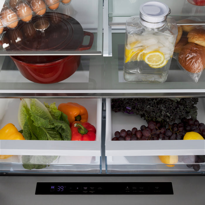 ZLINE 21.6 cu.ft.  Autograph Edition Counter-Depth French Door Refrigerator in Fingerprint-Resistant Stainless Steel with Champagne Bronze Handles, 21.6 cu. ft.